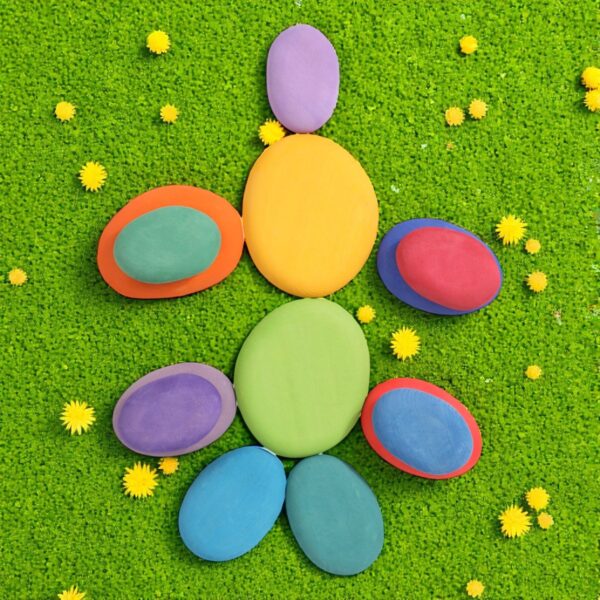 20-Piece Stained Wooden Stacking Pebbles Set - Image 5