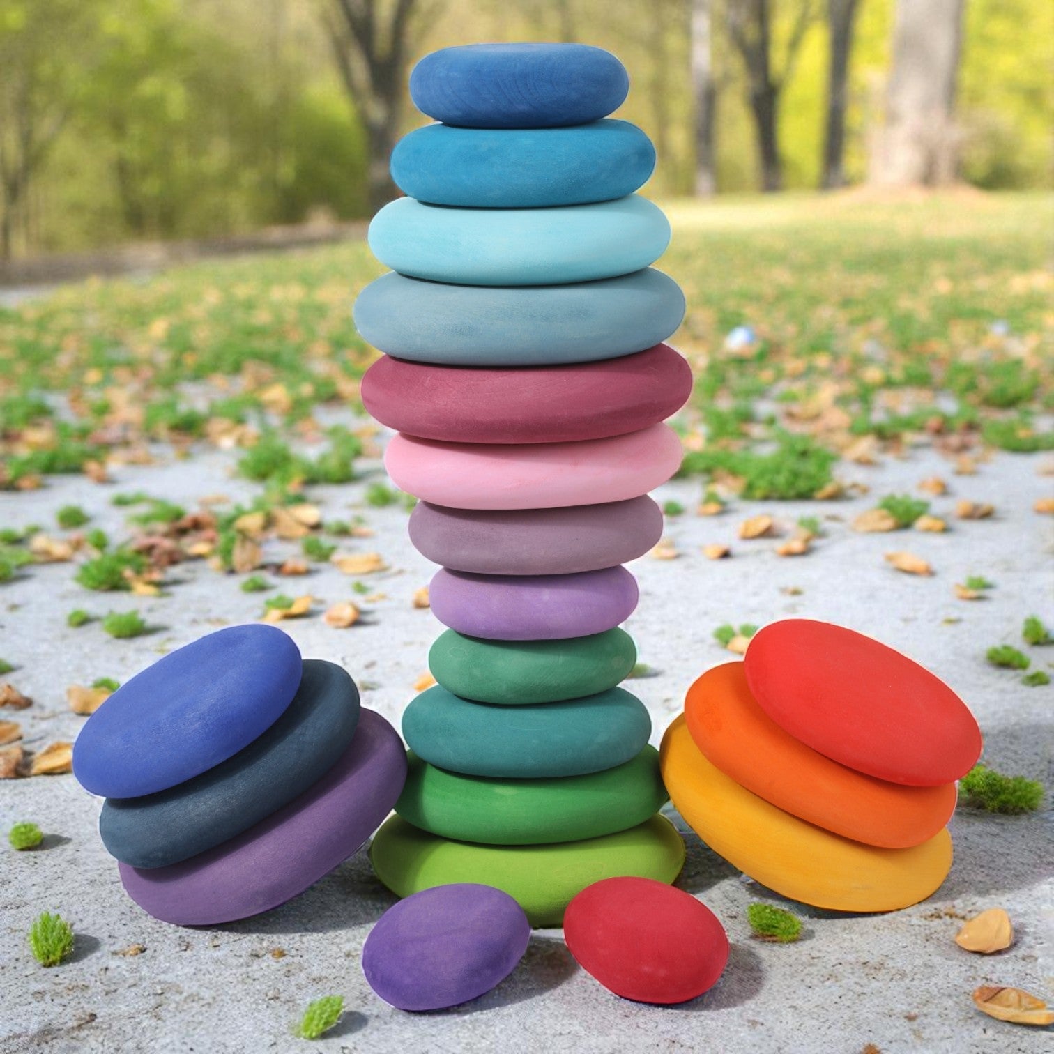 20-Piece Stained Wooden Stacking Pebbles Set - Image 7