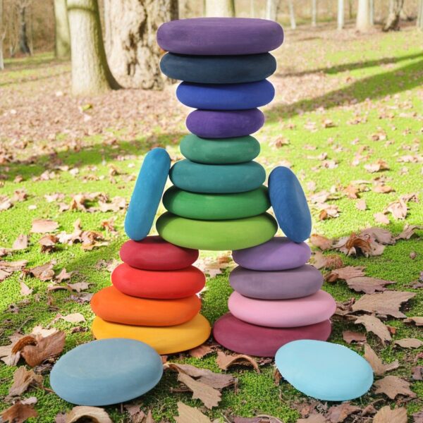 20-Piece Stained Wooden Stacking Pebbles Set - Image 8
