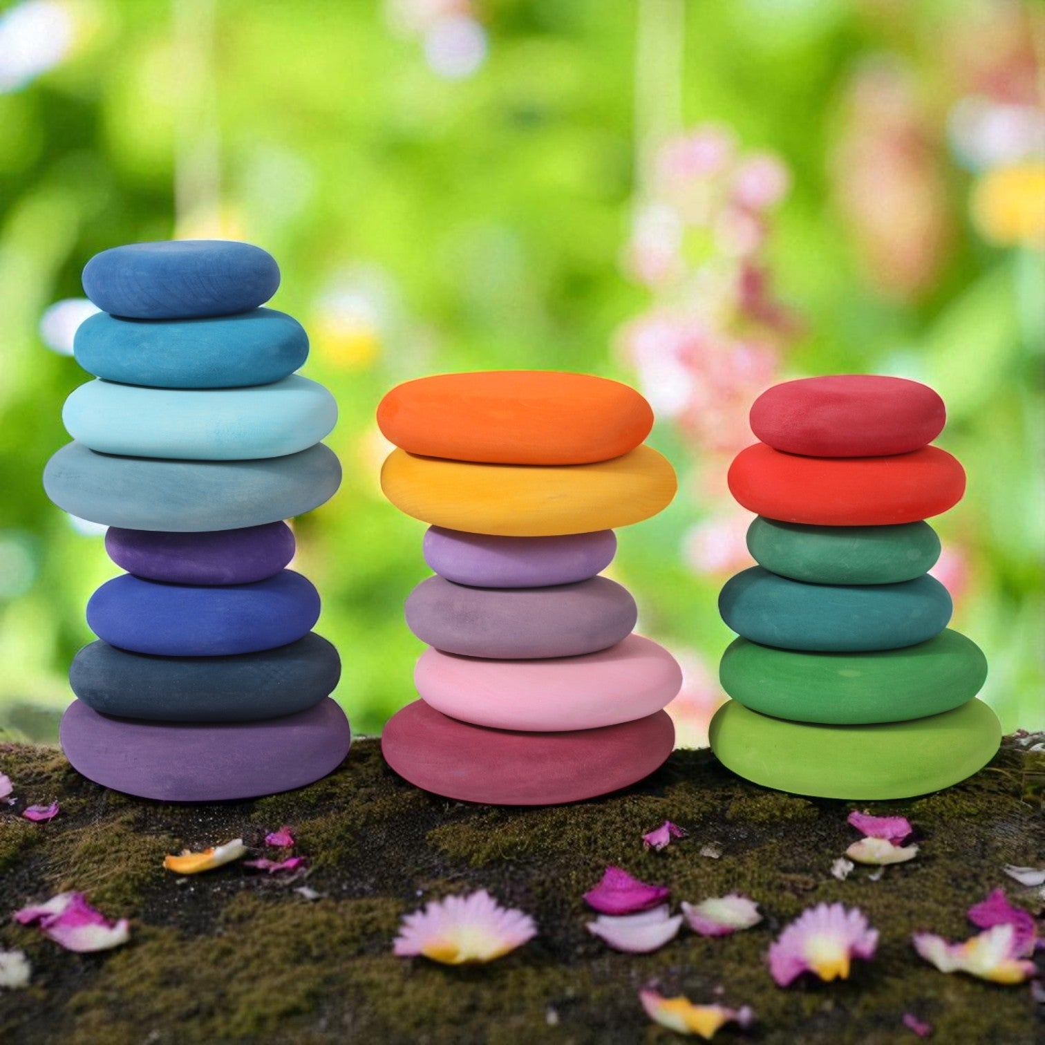 20-Piece Stained Wooden Stacking Pebbles Set - Image 9