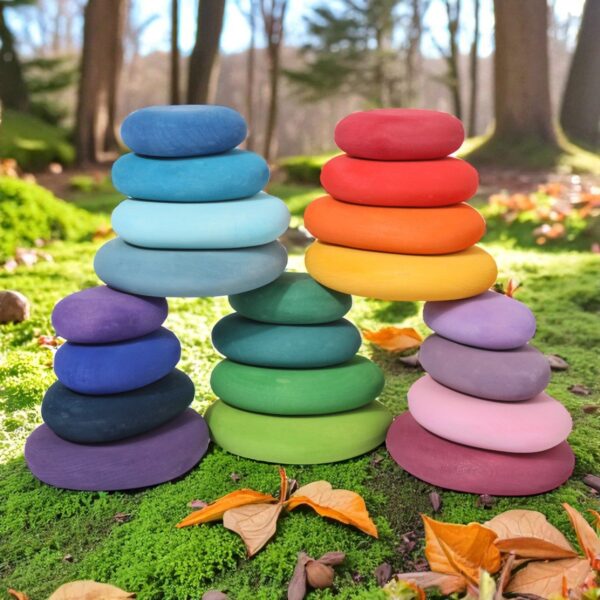 20-Piece Stained Wooden Stacking Pebbles Set - Image 2