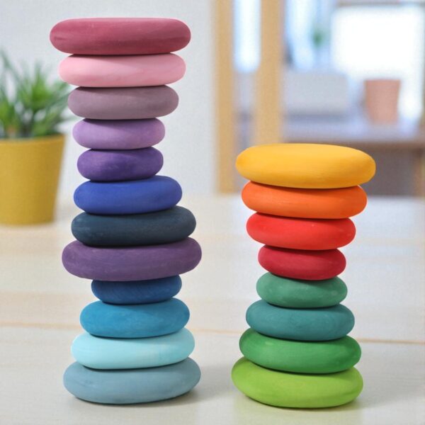 20-Piece Stained Wooden Stacking Pebbles Set - Image 12