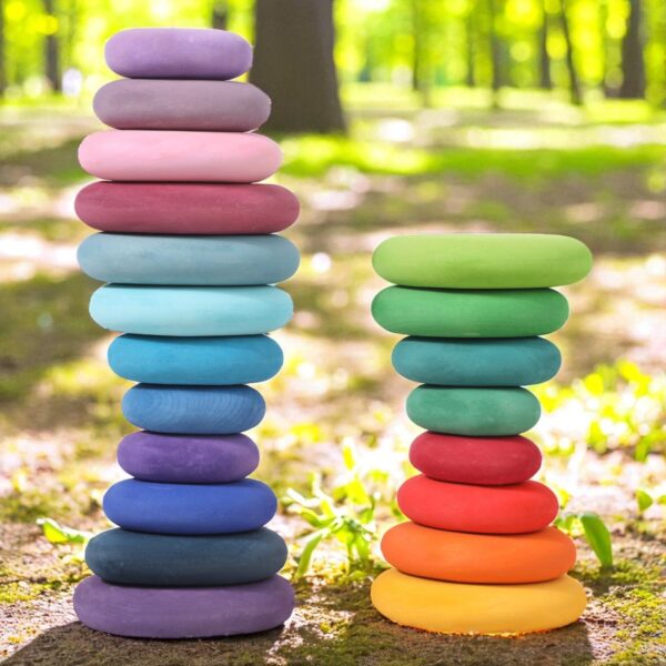 20-Piece Stained Wooden Stacking Pebbles Set - Image 14