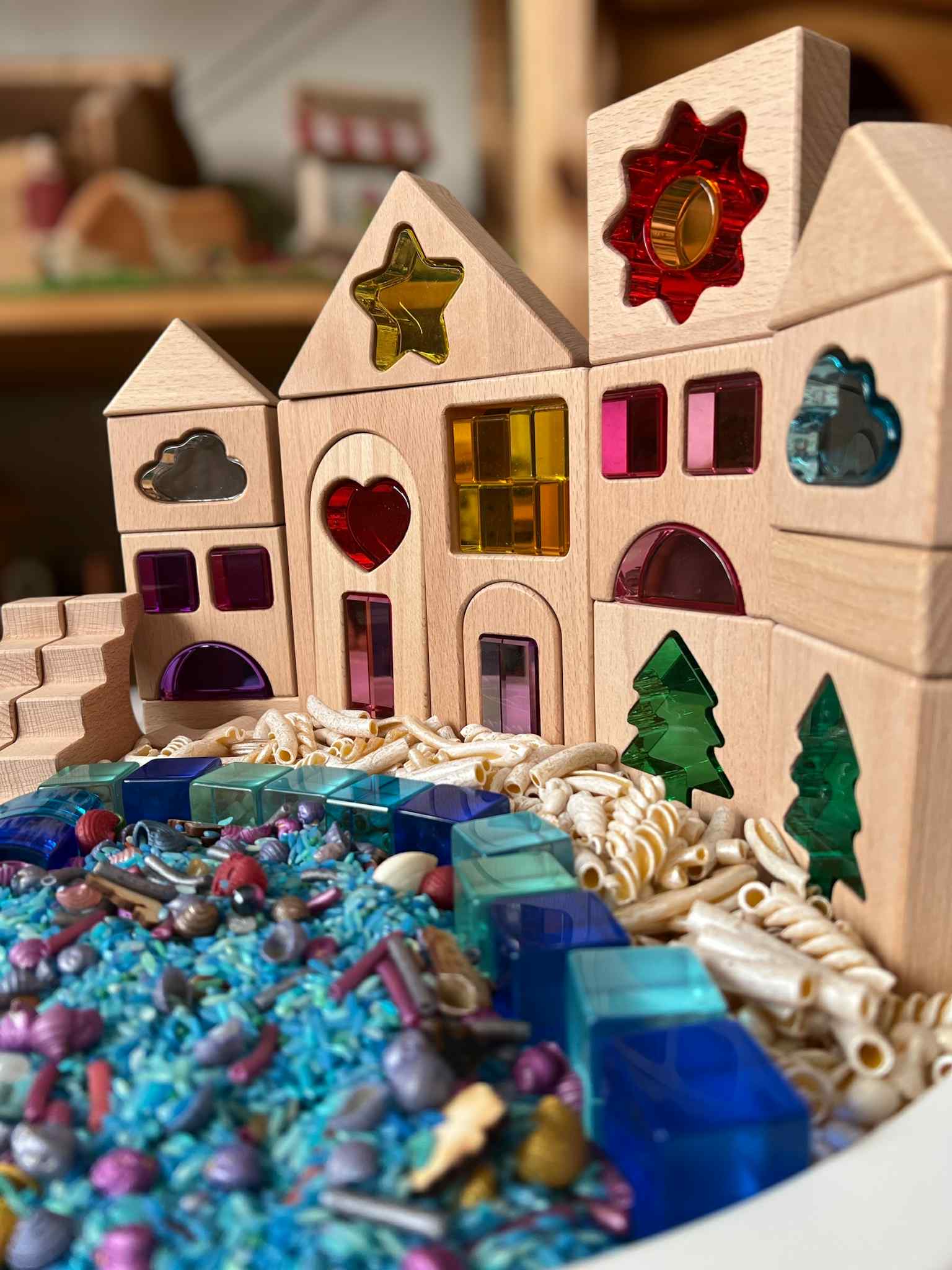 45-Piece Dreamlight Village Lucite Block Set with Wooden Tray - Image 3