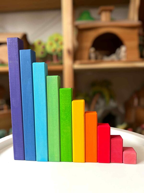 Building Steps Rainbow Counting Blocks – 100-Piece Wooden Prism Stair Set - Image 4