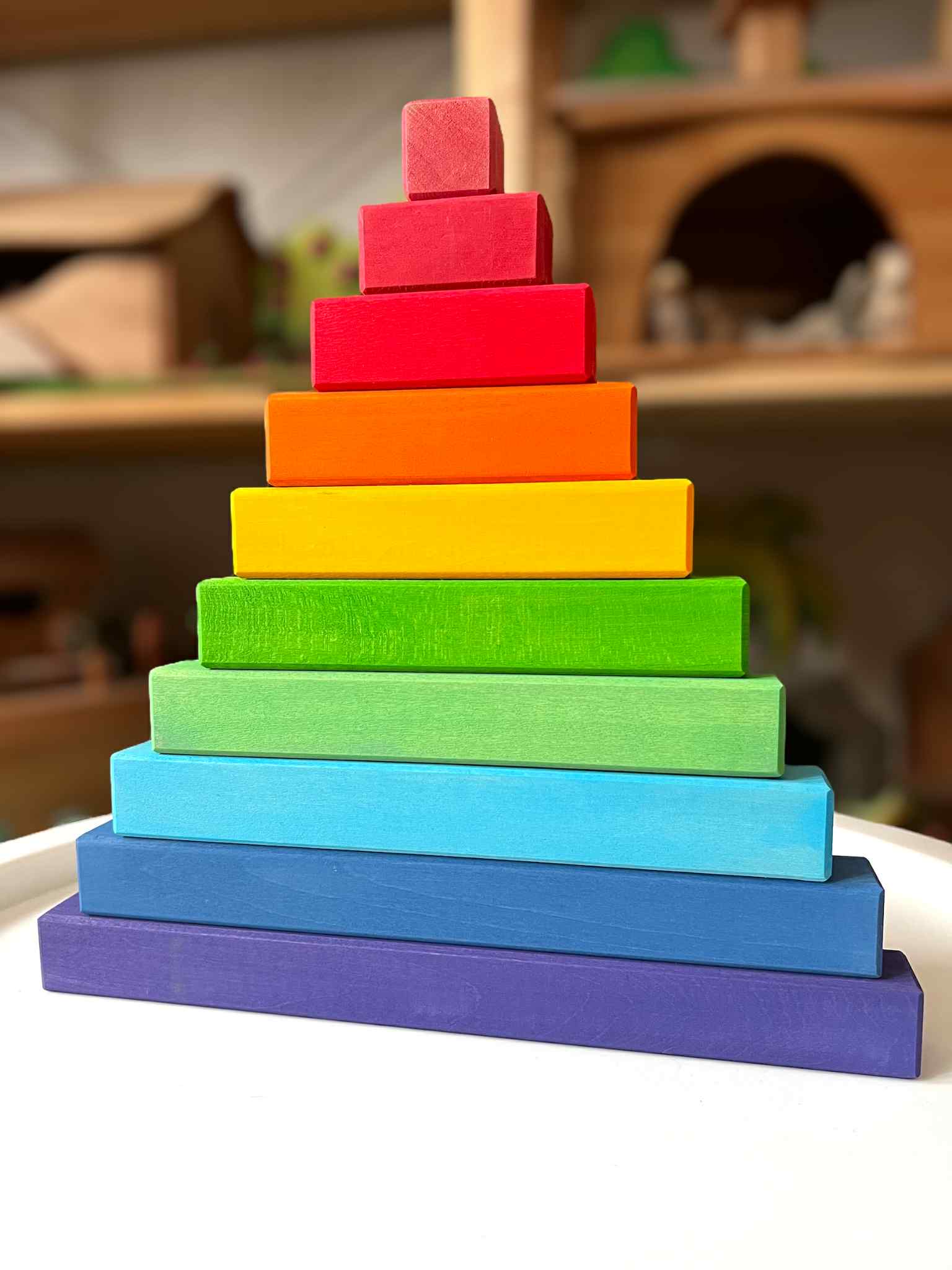 Building Steps Rainbow Counting Blocks – 100-Piece Wooden Prism Stair Set - Image 5