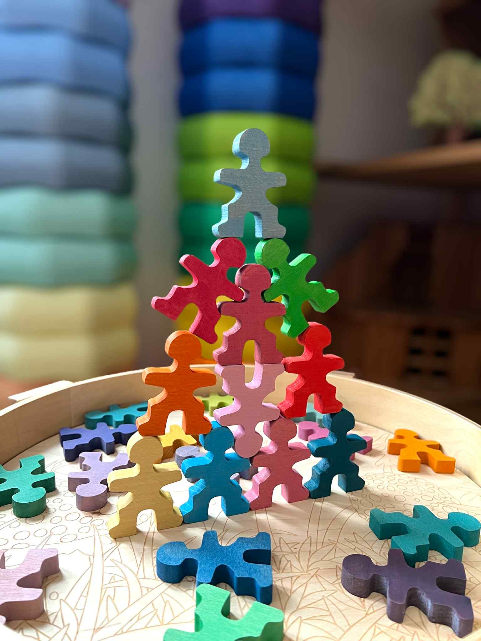 26 Pcs Rainbow Stained Wooden Little Balancing People Stacking Set - Image 1