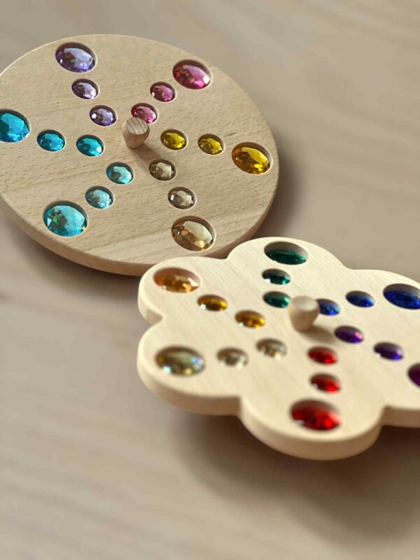 Wooden Gemstone Spinning Tops – Rainbow & Macaron Color (Flower & Round) - Image 3