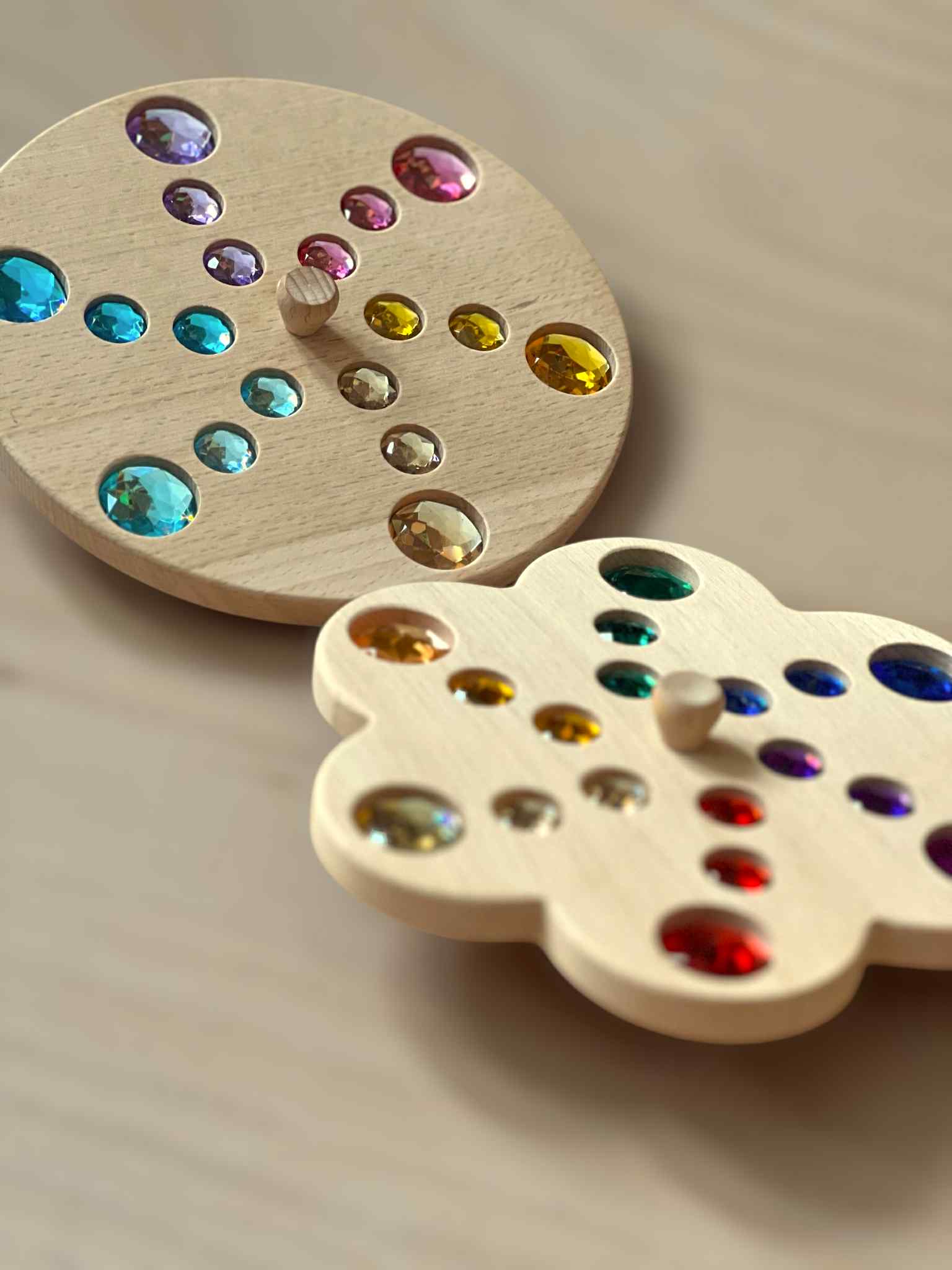 Wooden Gemstone Spinning Tops – Rainbow & Macaron Color (Flower & Round) - Image 3