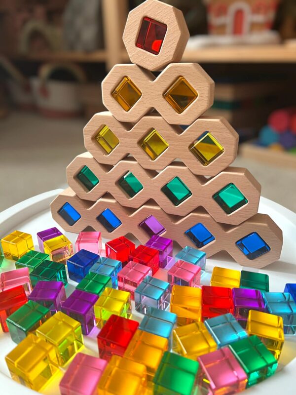 12-Piece Wooden Window Building Blocks Set with Storage Tray | Lucite-Compatible - Image 3