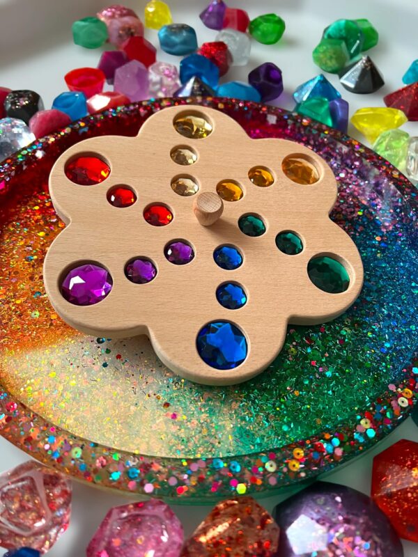 Wooden Gemstone Spinning Tops – Rainbow & Macaron Color (Flower & Round) - Image 2