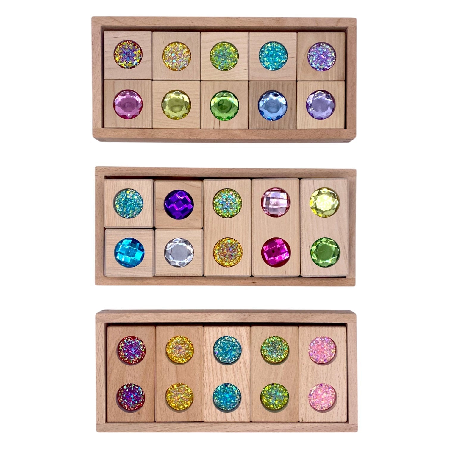 Pastel & Rainbow Gem Block Collection – 3 Styles with Wooden Storage Trays - Image 1