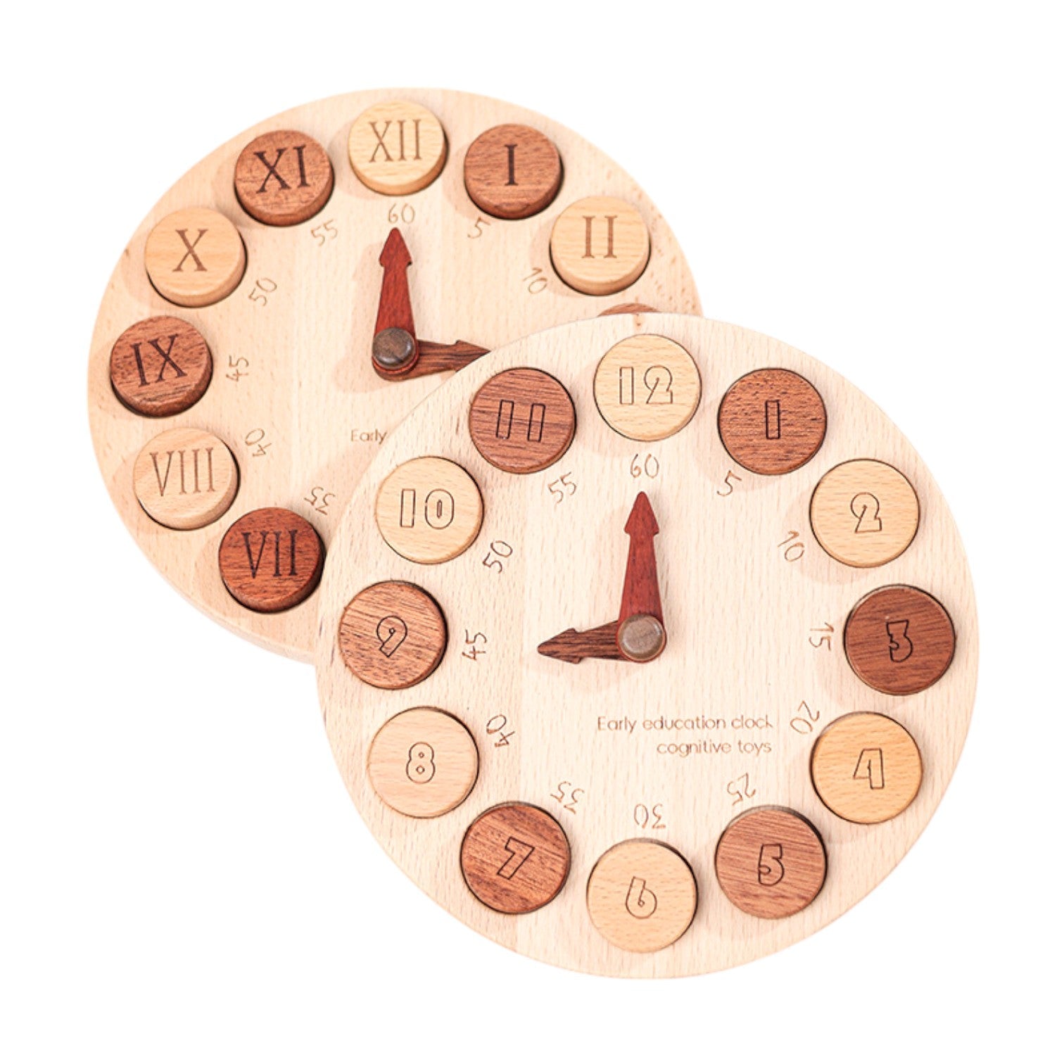Wooden Cognitive Learning Clock – Dual-Sided Time Recognition Toy with Roman and Arabic Numerals - Image 1