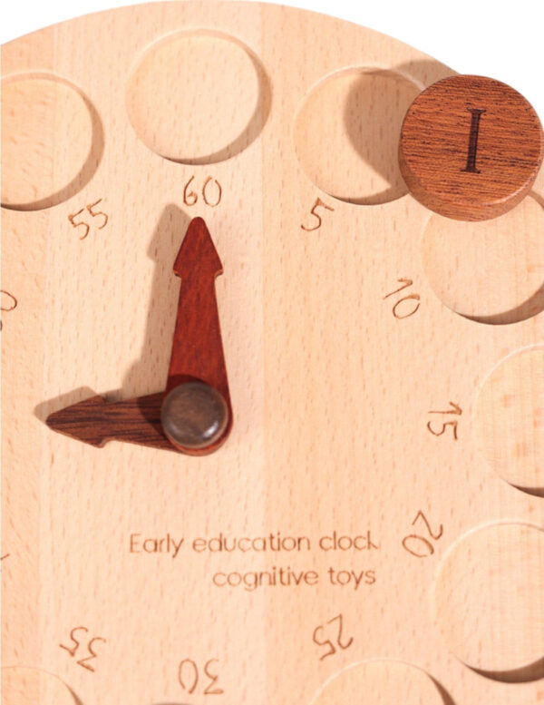 Wooden Cognitive Learning Clock – Dual-Sided Time Recognition Toy with Roman and Arabic Numerals - Image 4