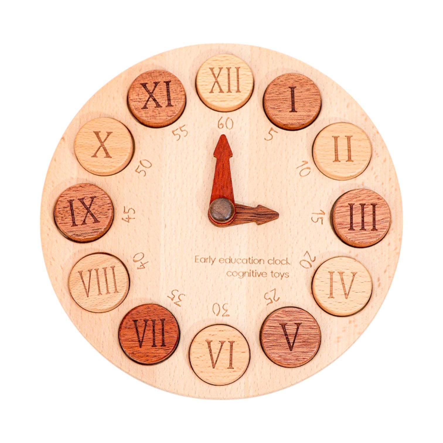 Wooden Cognitive Learning Clock – Dual-Sided Time Recognition Toy with Roman and Arabic Numerals - Image 2