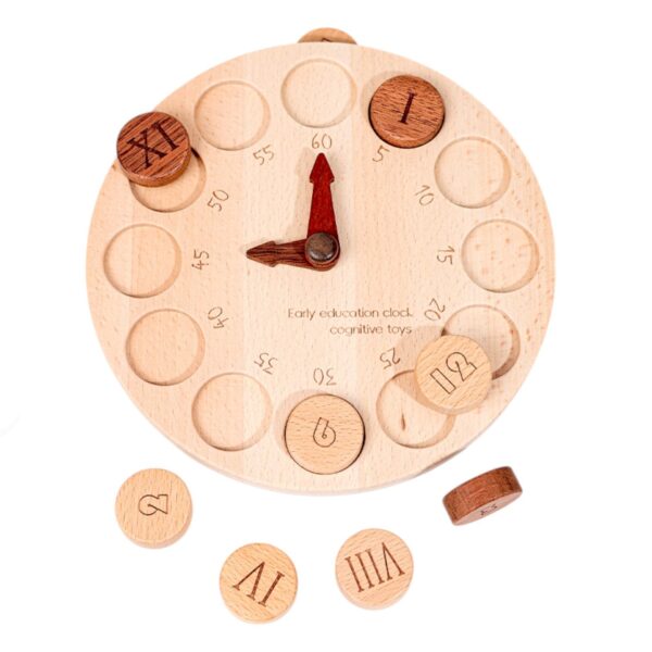 Wooden Cognitive Learning Clock – Dual-Sided Time Recognition Toy with Roman and Arabic Numerals - Image 6