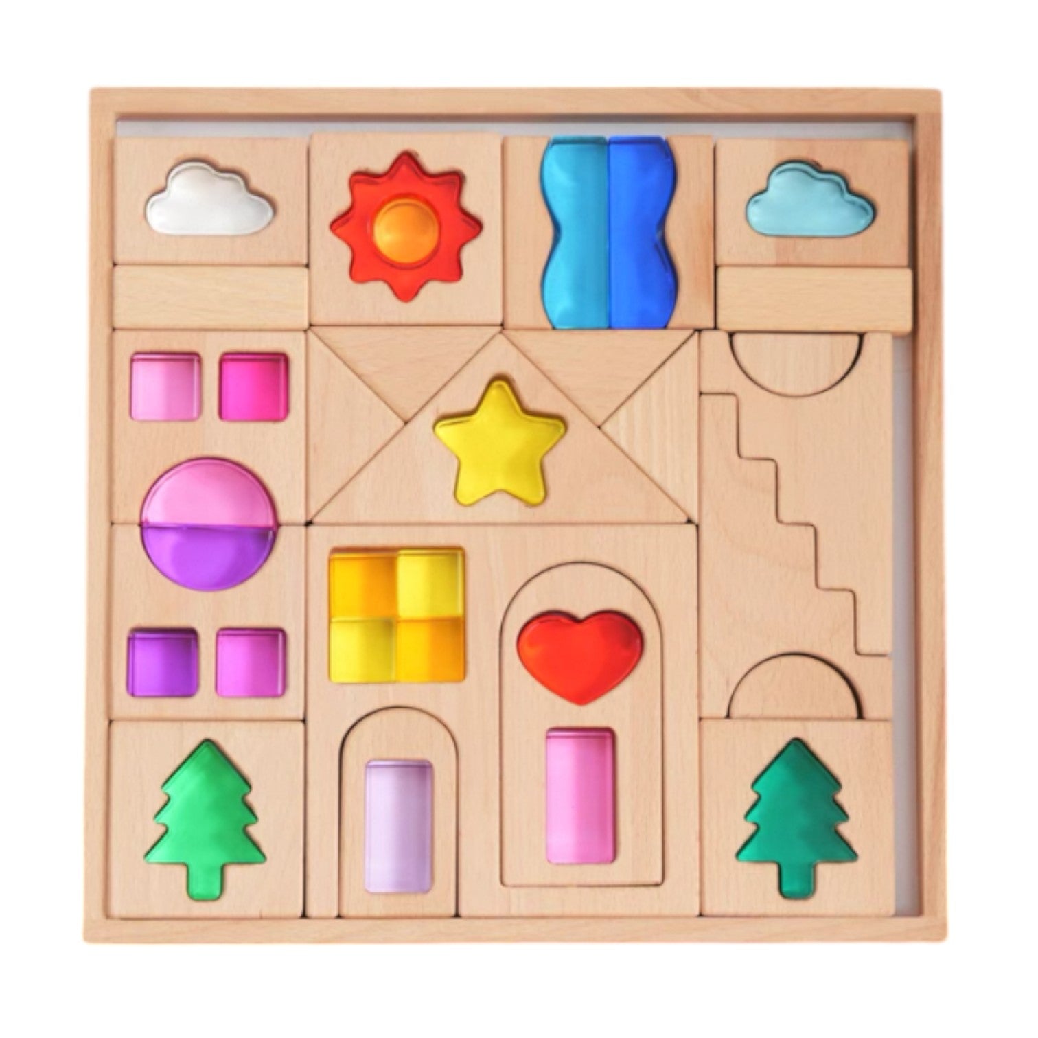 45-Piece Dreamlight Village Lucite Block Set with Wooden Tray - Image 1