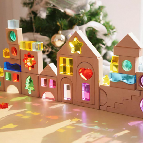 45-Piece Dreamlight Village Lucite Block Set with Wooden Tray - Image 2