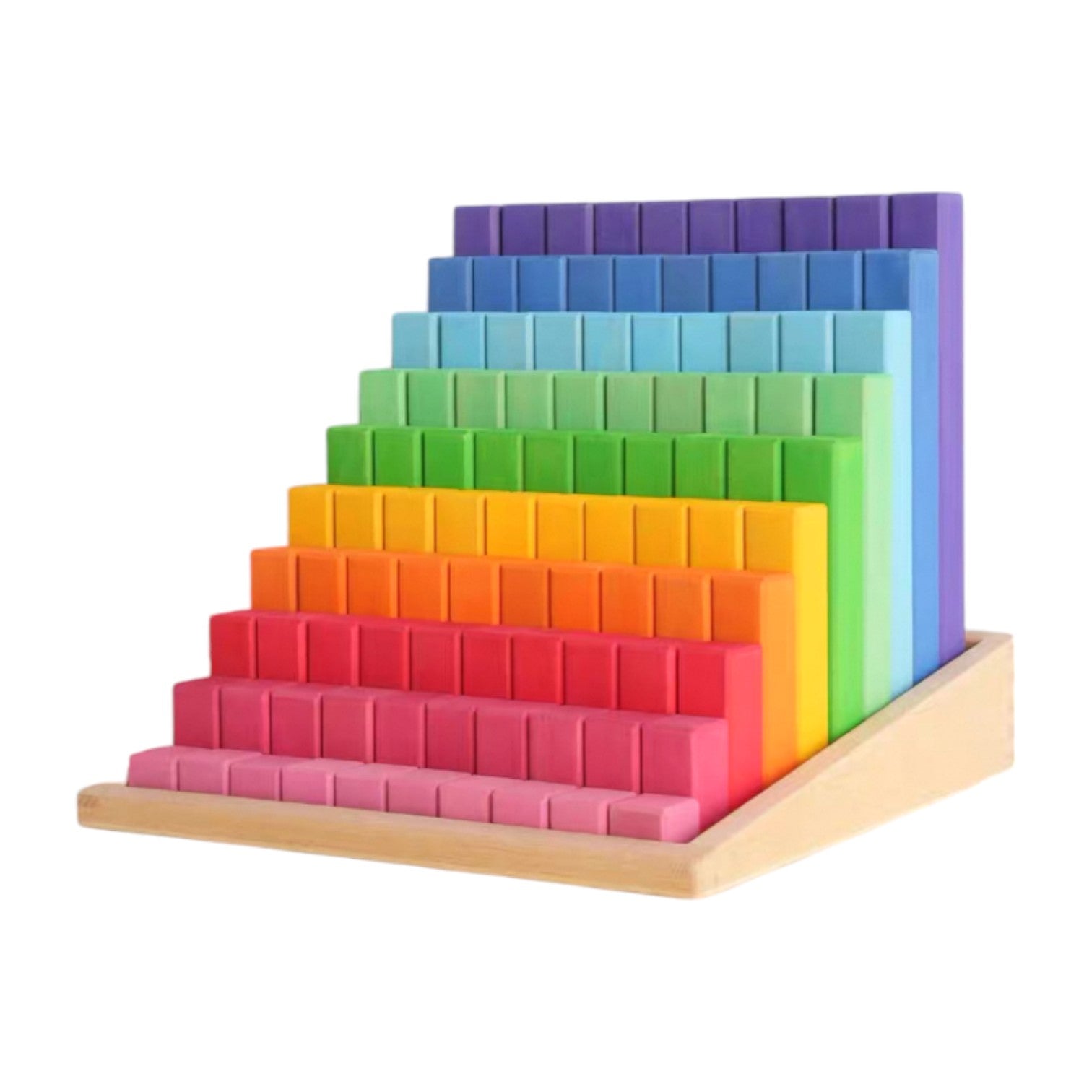 Building Steps Rainbow Counting Blocks – 100-Piece Wooden Prism Stair Set - Image 2
