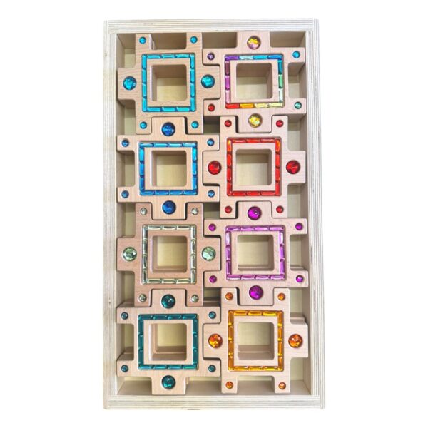 Wooden Gemlight Window Blocks – 16-Piece Colorful Open-Ended Play Set with Storage Box - Image 2