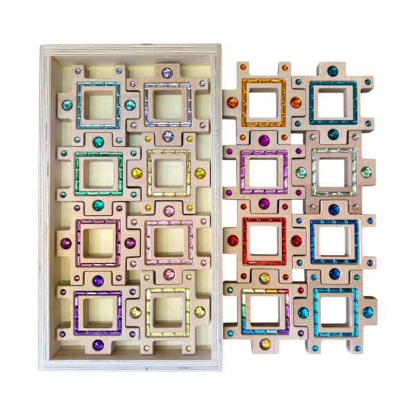 Wooden Gemlight Window Blocks – 16-Piece Colorful Open-Ended Play Set with Storage Box - Image 3
