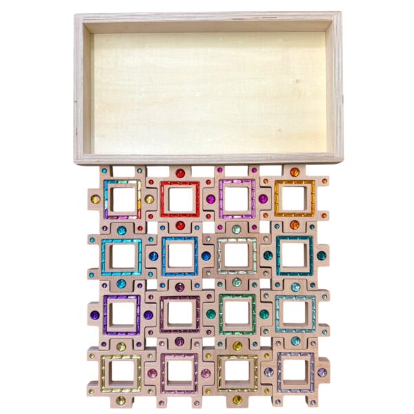 Wooden Gemlight Window Blocks – 16-Piece Colorful Open-Ended Play Set with Storage Box - Image 5