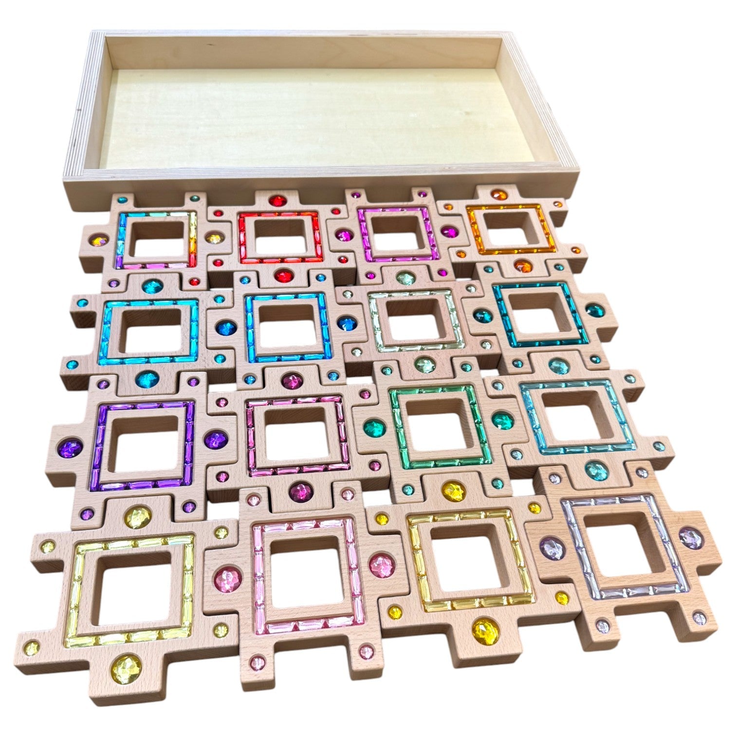 Wooden Gemlight Window Blocks – 16-Piece Colorful Open-Ended Play Set with Storage Box - Image 4