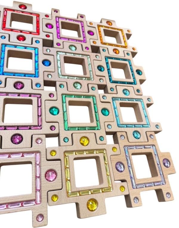 Wooden Gemlight Window Blocks – 16-Piece Colorful Open-Ended Play Set with Storage Box - Image 7