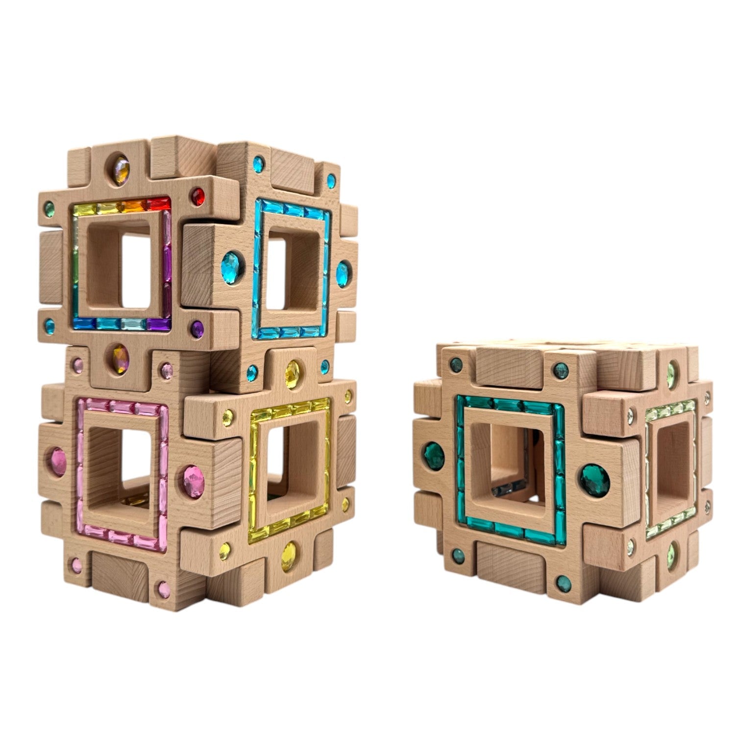 Wooden Gemlight Window Blocks – 16-Piece Colorful Open-Ended Play Set with Storage Box - Image 8