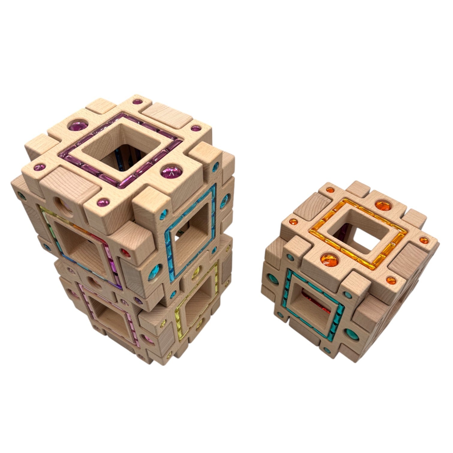 Wooden Gemlight Window Blocks – 16-Piece Colorful Open-Ended Play Set with Storage Box - Image 9