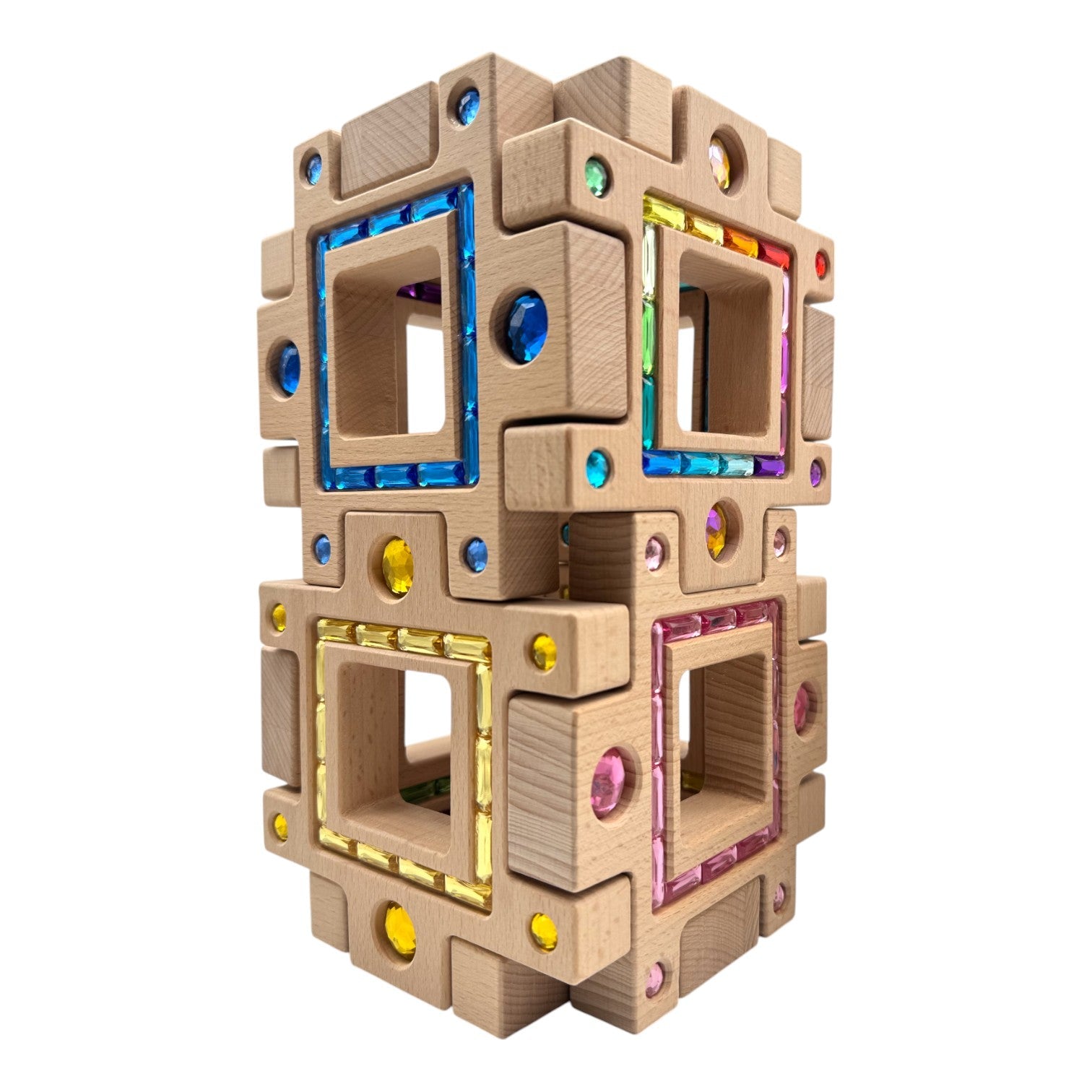 Wooden Gemlight Window Blocks – 16-Piece Colorful Open-Ended Play Set with Storage Box - Image 10