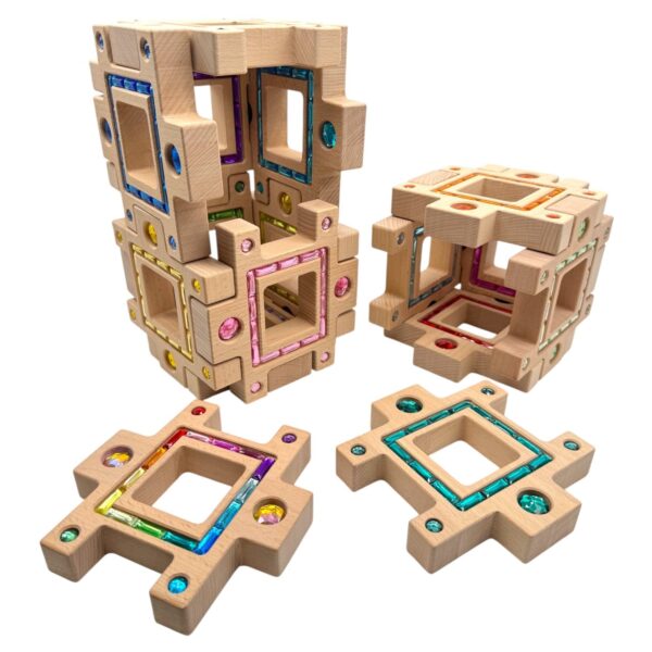 Wooden Gemlight Window Blocks – 16-Piece Colorful Open-Ended Play Set with Storage Box - Image 13