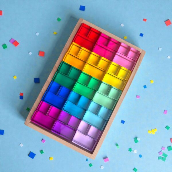 45 Pcs High Transparency 15 Color Crystal Clear Acrylic Cubes and Rectangular Prisms Set - Image 3