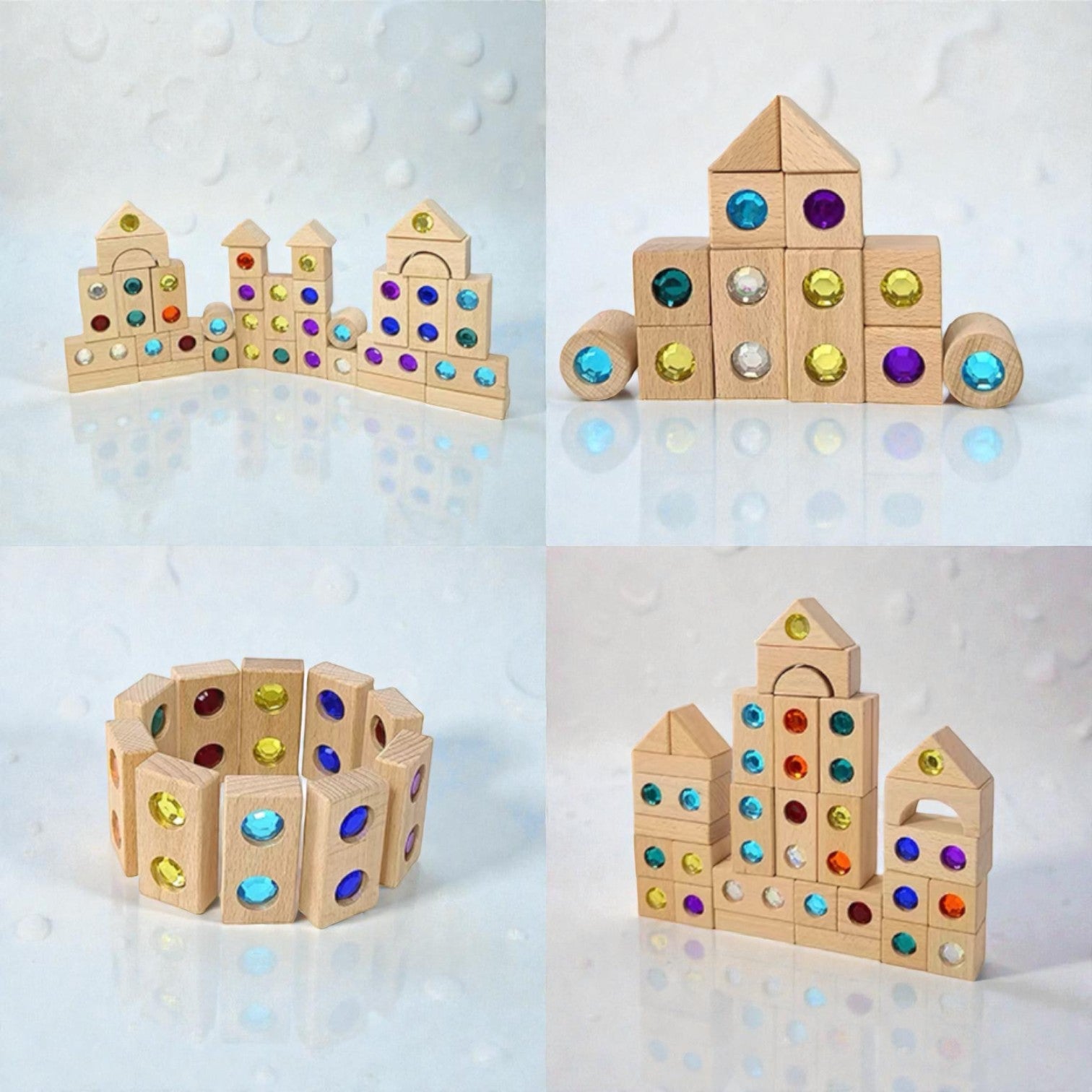 128 Piece Solid Beech Wood Gemstone Building Block Set with Wooden Storage Box and Lid Open Ended Construction - Image 12