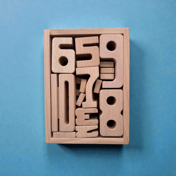 27 Piece Small Wooden Math Number Block Set with Storage Box - Image 3