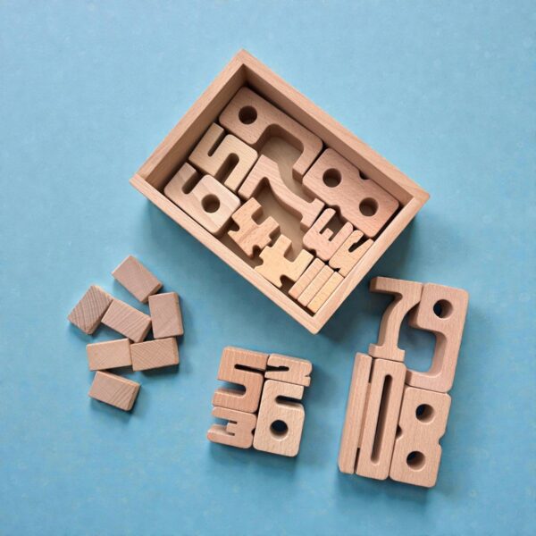 27 Piece Small Wooden Math Number Block Set with Storage Box