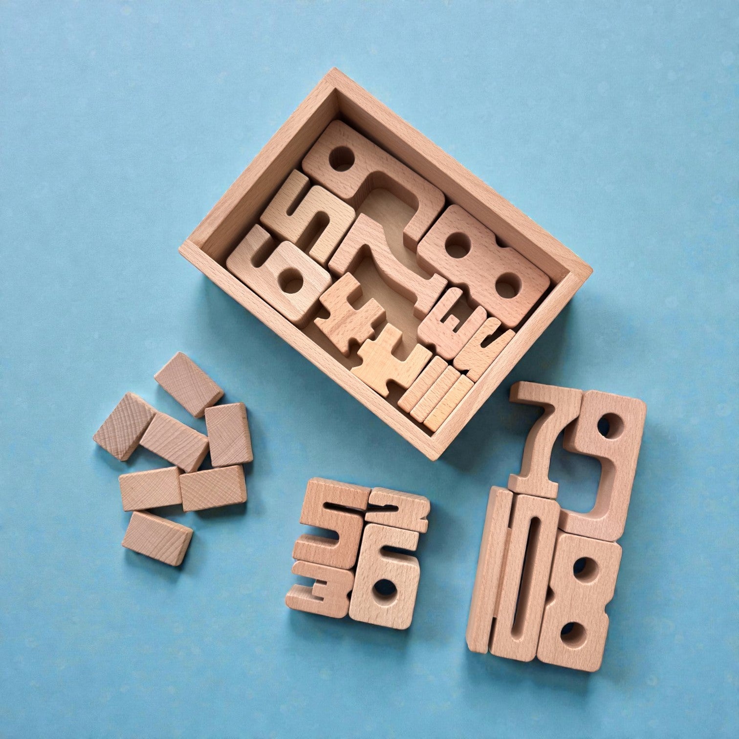 27 Piece Small Wooden Math Number Block Set with Storage Box - Image 1