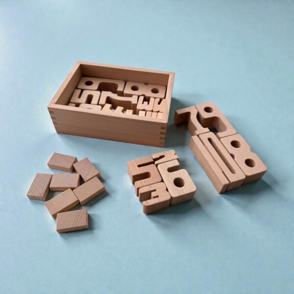 27 Piece Small Wooden Math Number Block Set with Storage Box - Image 7