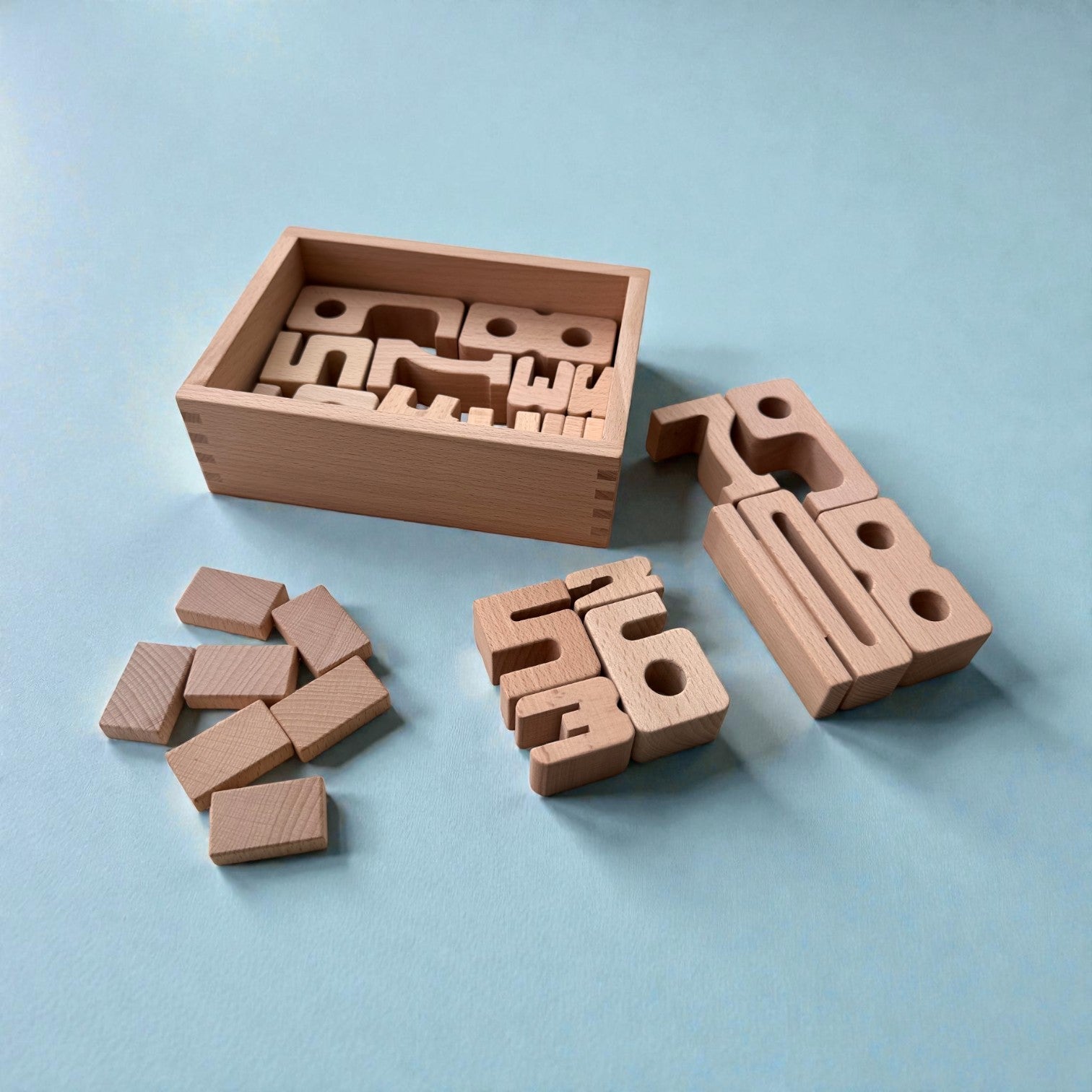 27 Piece Small Wooden Math Number Block Set with Storage Box - Image 7