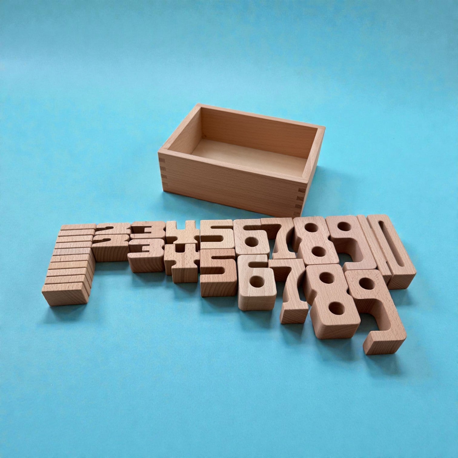 27 Piece Small Wooden Math Number Block Set with Storage Box - Image 4