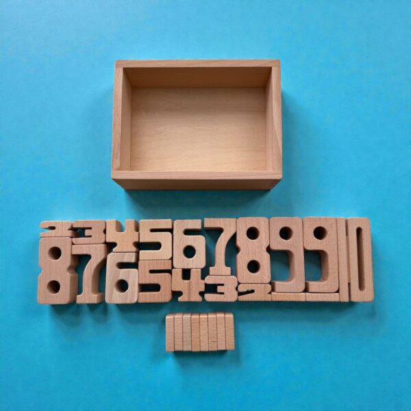 27 Piece Small Wooden Math Number Block Set with Storage Box - Image 2