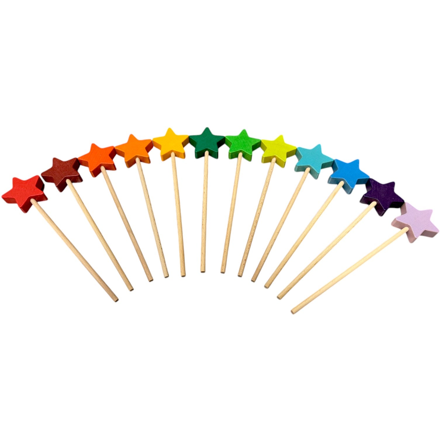 12 PCS Wooden Star Wand Set in Rainbow and Natural Colors - Image 3