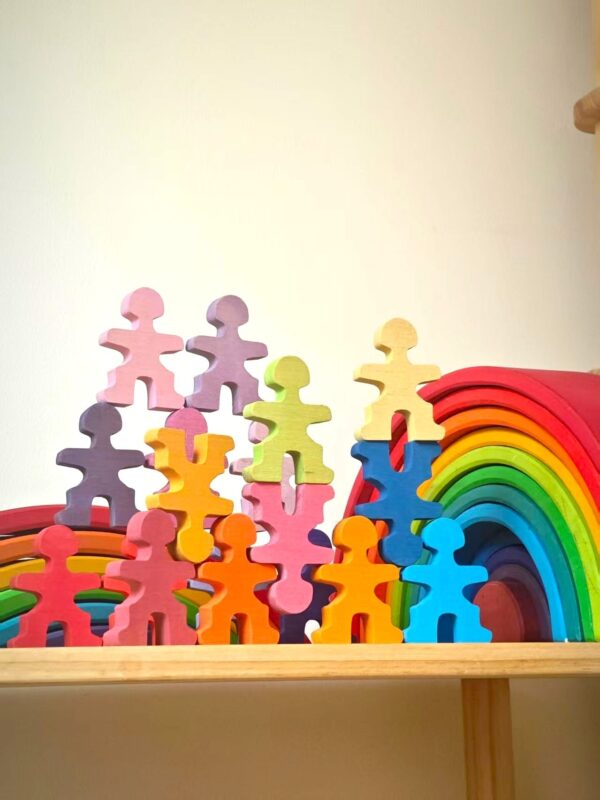 26 Pcs Rainbow Stained Wooden Little Balancing People Stacking Set - Image 3