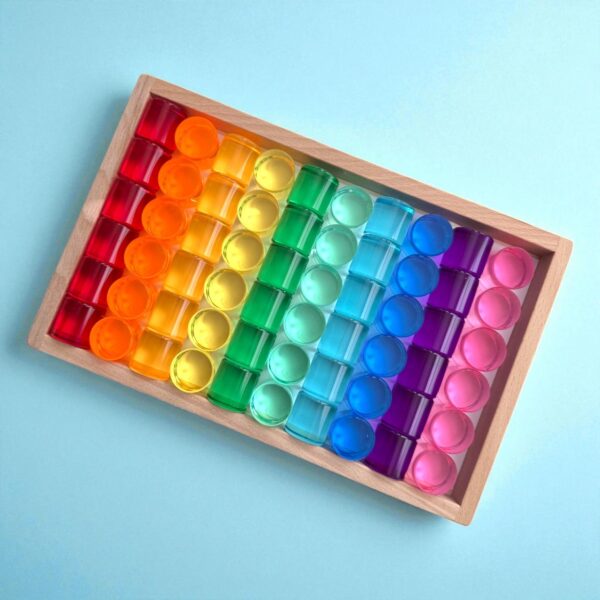 60 Pcs Crystal-Clear Acrylic Rainbow Cylinders with Wooden Tray - Image 2