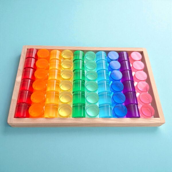 60 Pcs Crystal-Clear Acrylic Rainbow Cylinders with Wooden Tray - Image 3