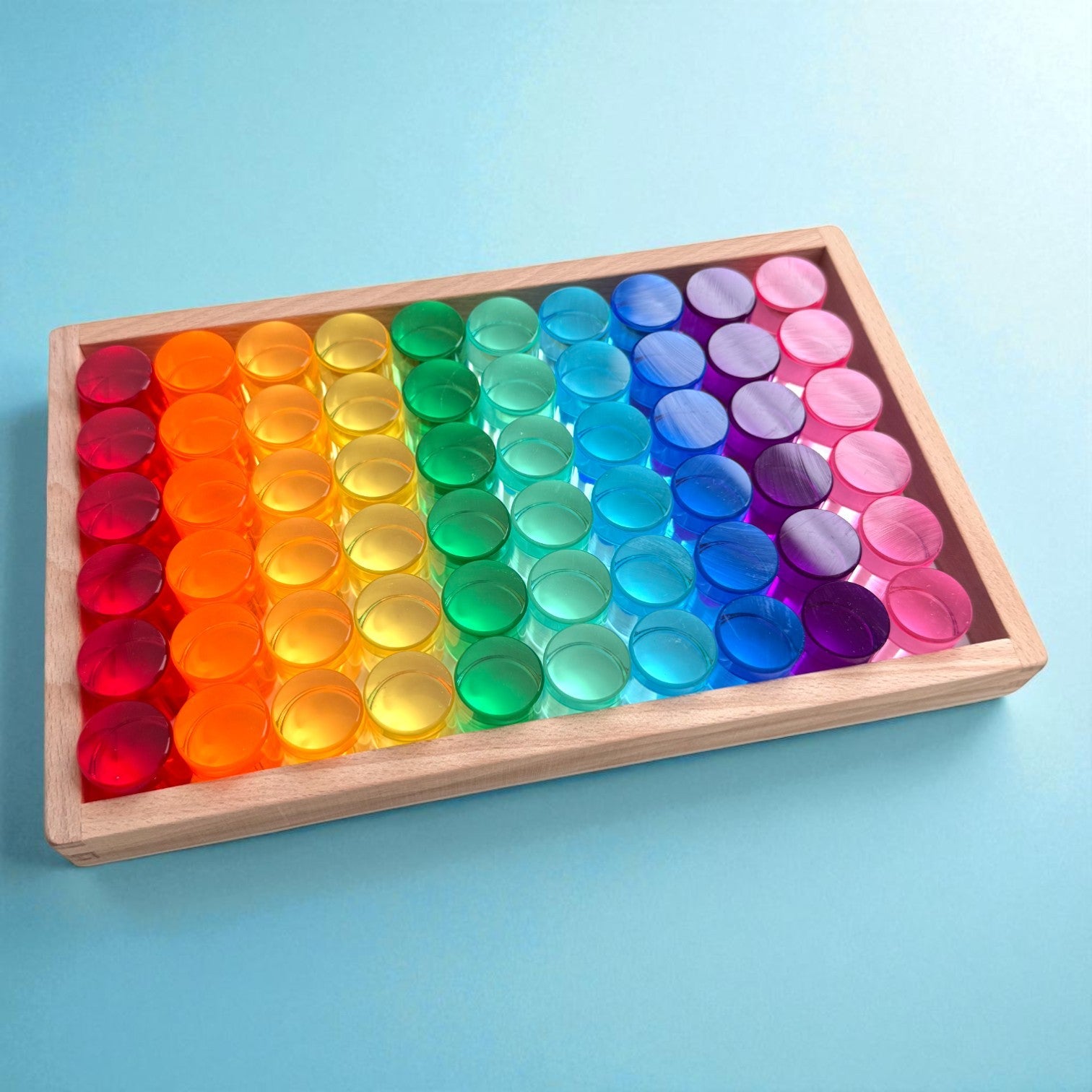 60 Pcs Crystal-Clear Acrylic Rainbow Cylinders with Wooden Tray - Image 4