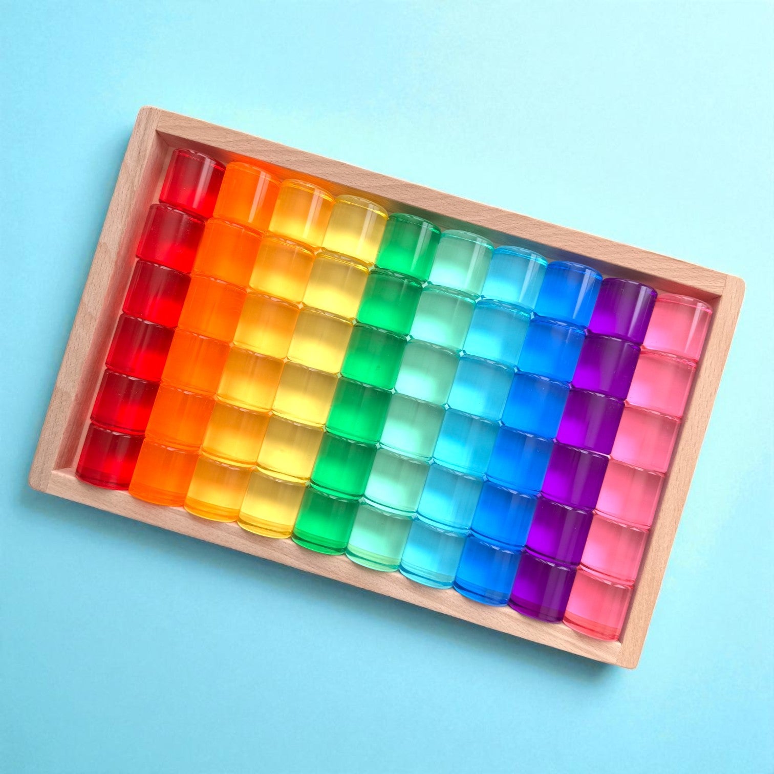 60 Pcs Crystal-Clear Acrylic Rainbow Cylinders with Wooden Tray - Image 5