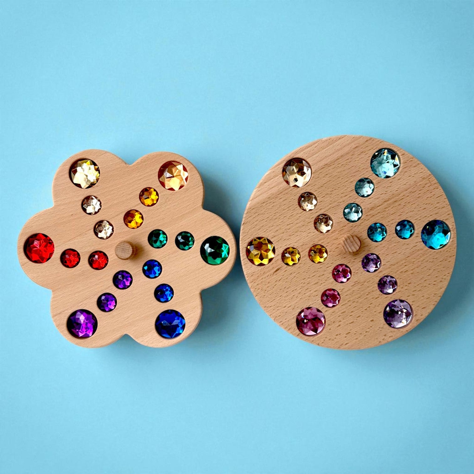Wooden Gemstone Spinning Tops – Rainbow & Macaron Color (Flower & Round) - Image 1