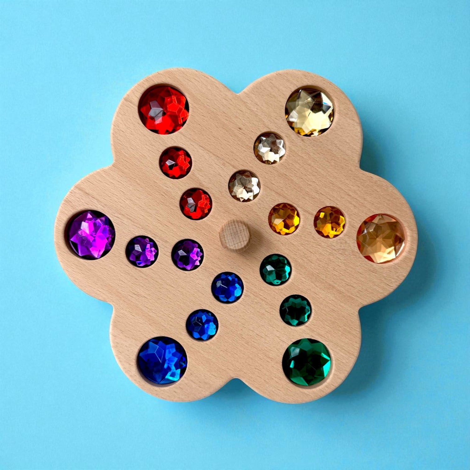 Wooden Gemstone Spinning Tops – Rainbow & Macaron Color (Flower & Round) - Image 4
