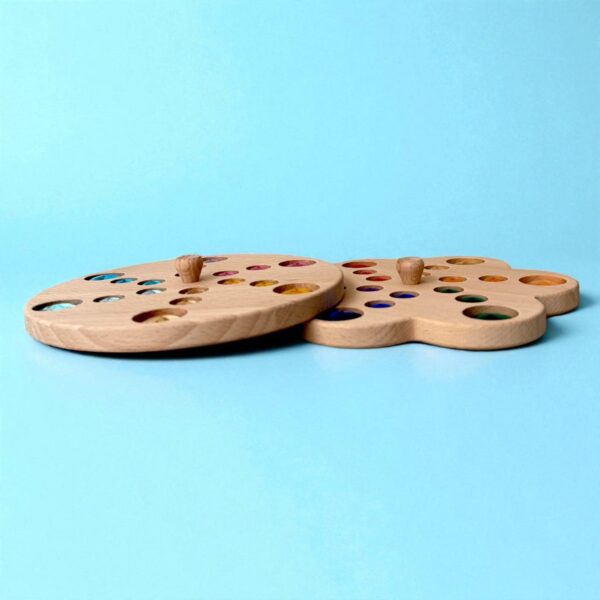 Wooden Gemstone Spinning Tops – Rainbow & Macaron Color (Flower & Round) - Image 6